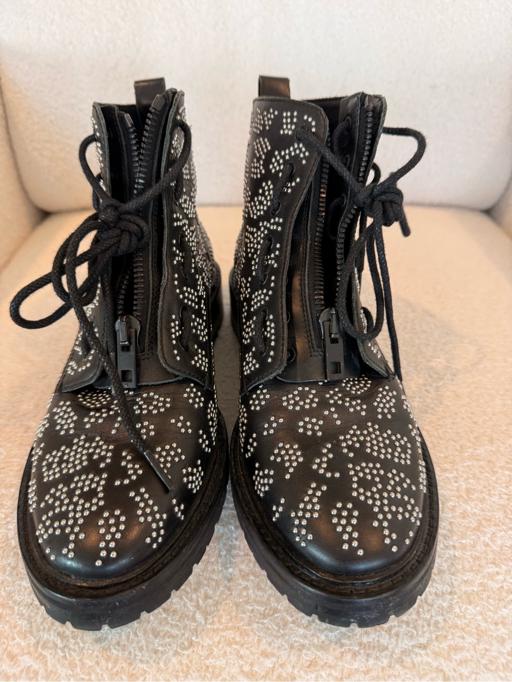 rag & bone Black Studded Lace-Up Combat Boots